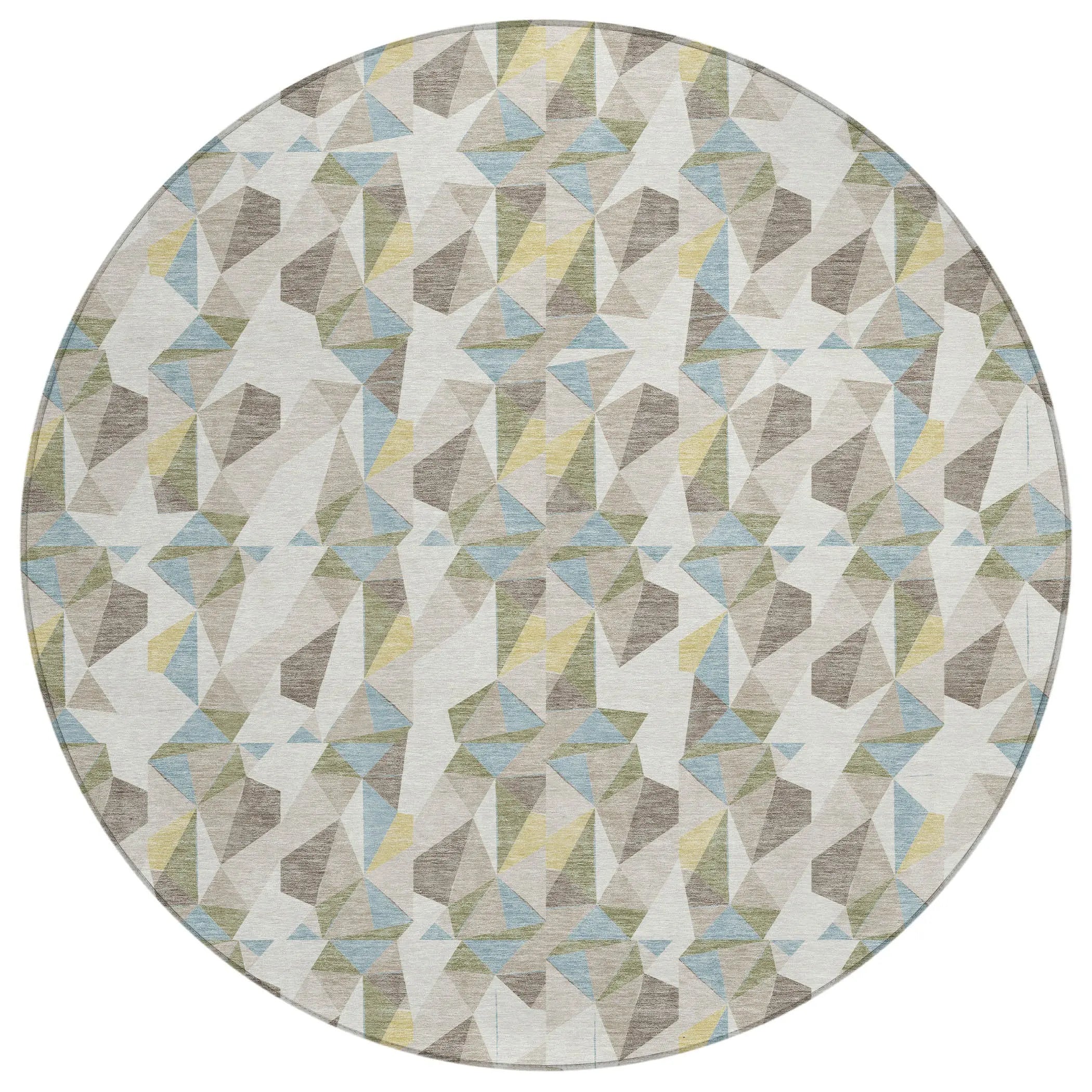 8' Ivory And Linen Round Geometric Washable Indoor Outdoor Area Rug Homeroots Outdoor