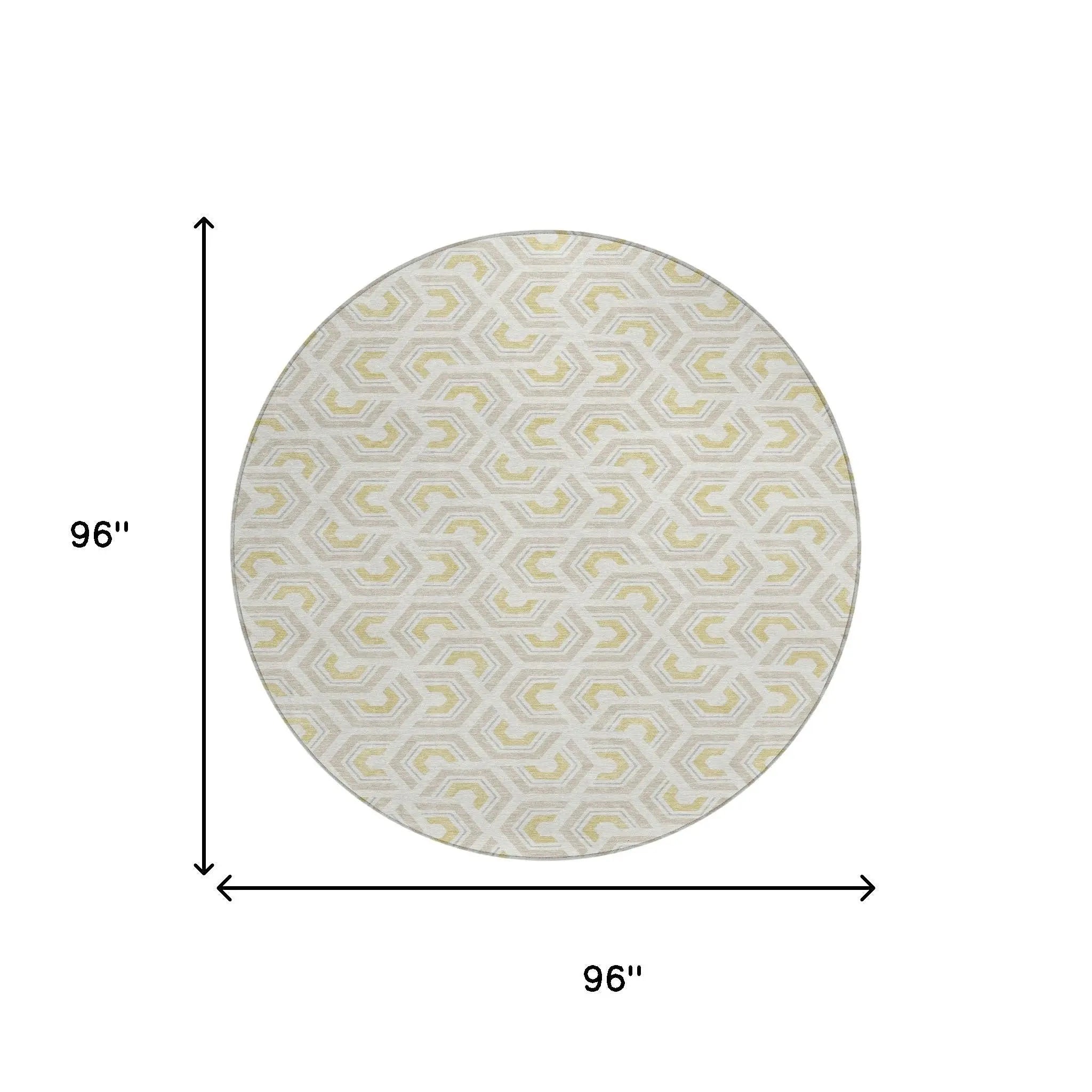 8' Ivory And Linen Round Geometric Washable Indoor Outdoor Area Rug Homeroots Outdoor