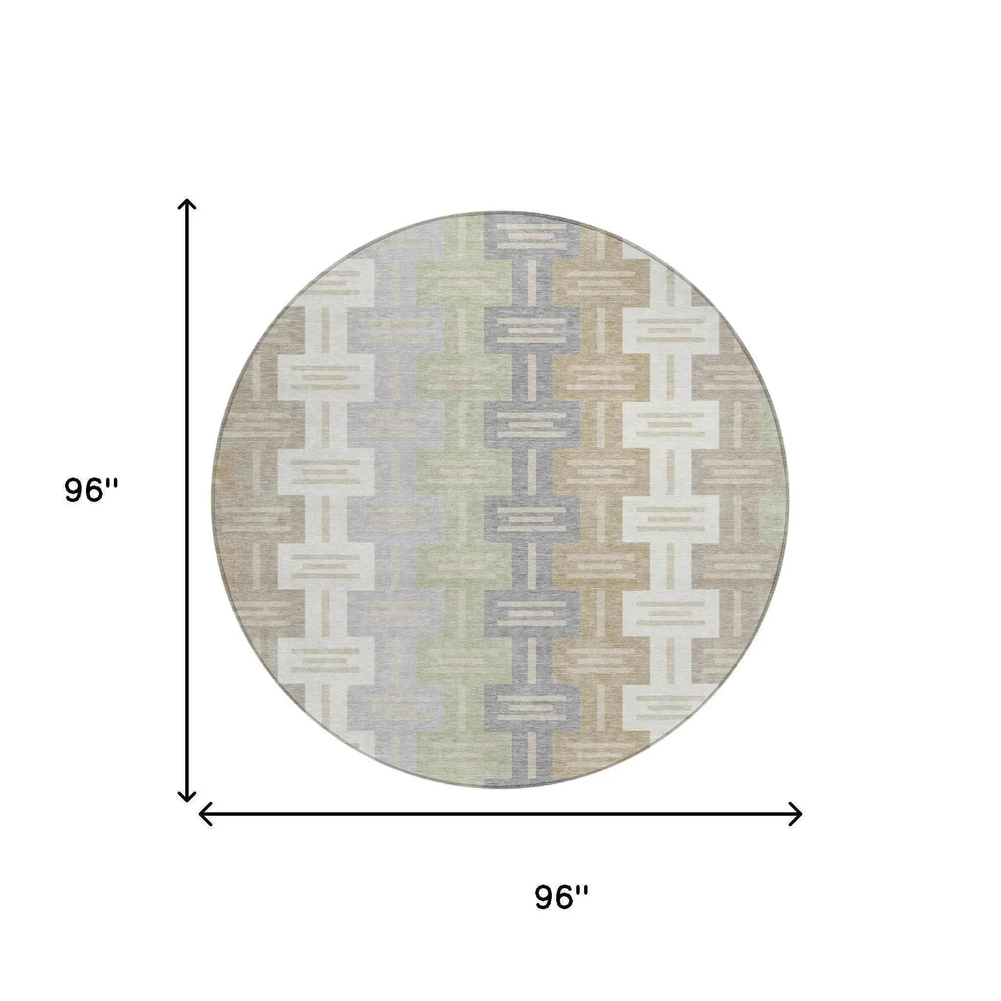8' Ivory And Linen Round Geometric Washable Indoor Outdoor Area Rug Homeroots Outdoor