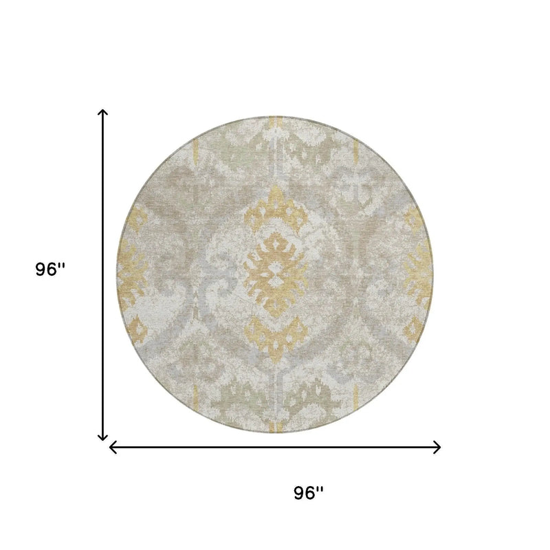 8' Ivory And Linen Round Ikat Washable Indoor Outdoor Area Rug Homeroots Outdoor
