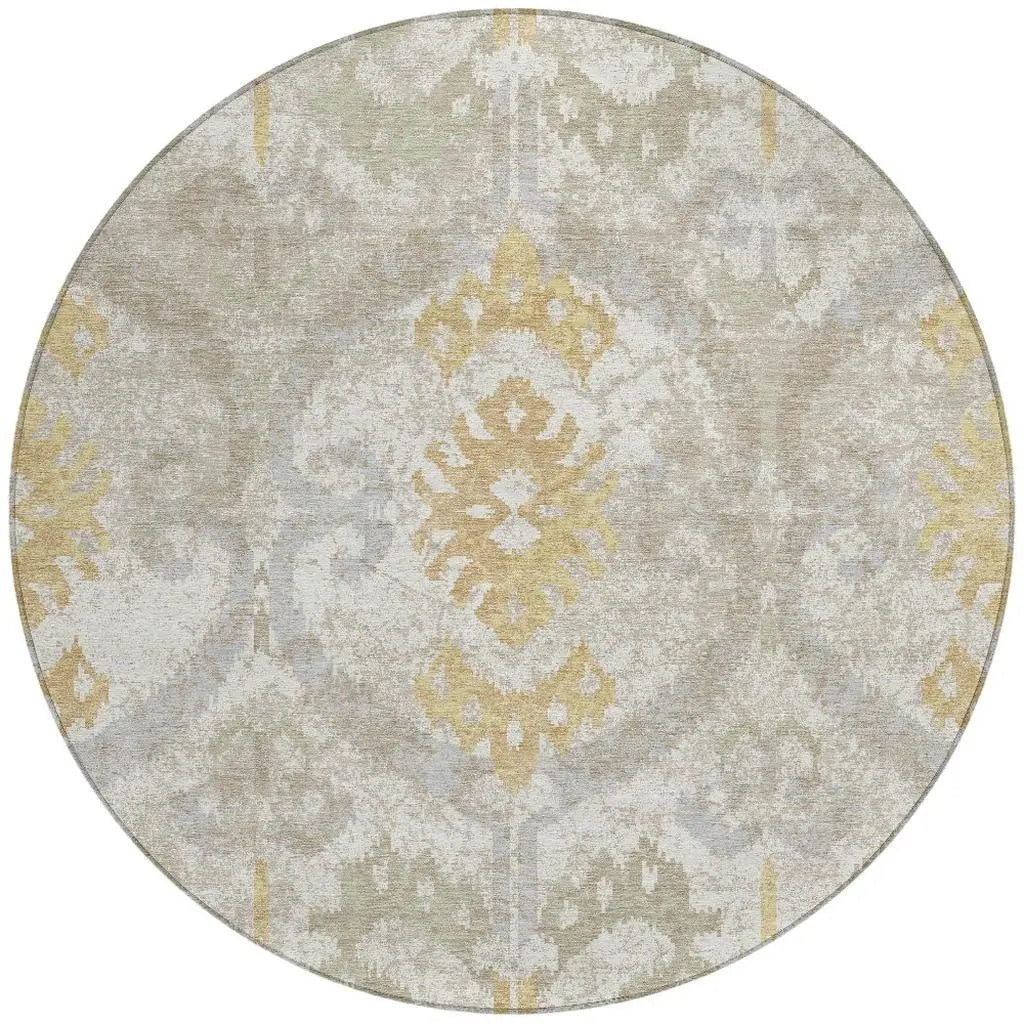 8' Ivory And Linen Round Ikat Washable Indoor Outdoor Area Rug Homeroots Outdoor