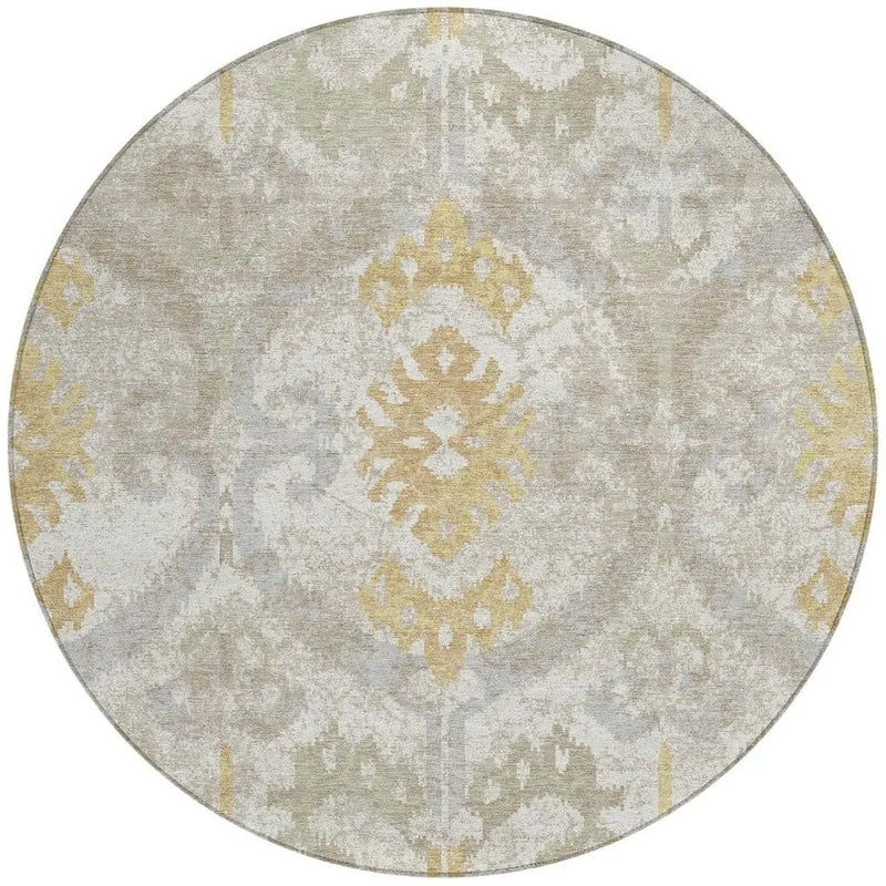 8' Ivory And Linen Round Ikat Washable Indoor Outdoor Area Rug Homeroots Outdoor