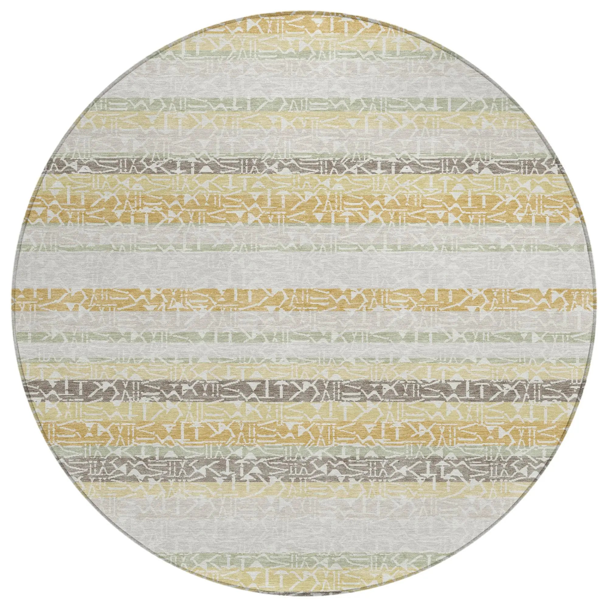 8' Ivory And Linen Round Striped Washable Indoor Outdoor Area Rug Homeroots Outdoor