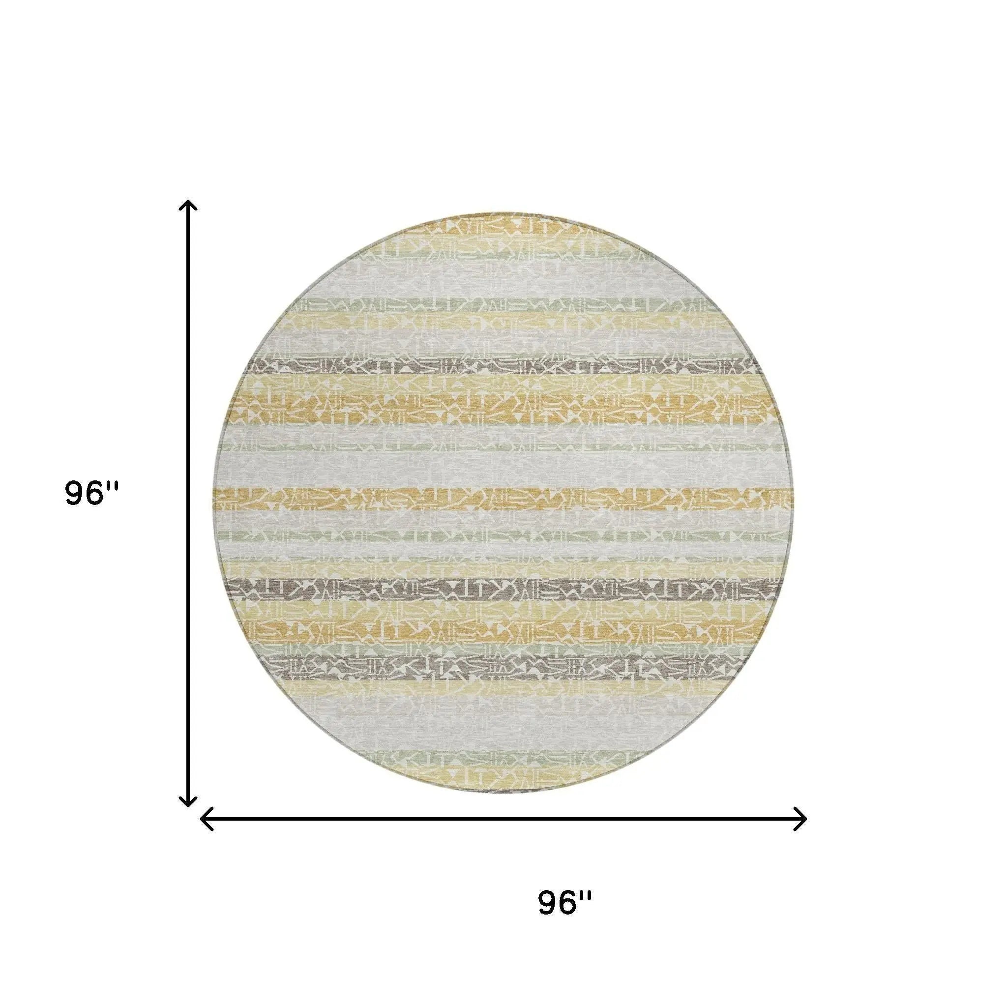 8' Ivory And Linen Round Striped Washable Indoor Outdoor Area Rug Homeroots Outdoor