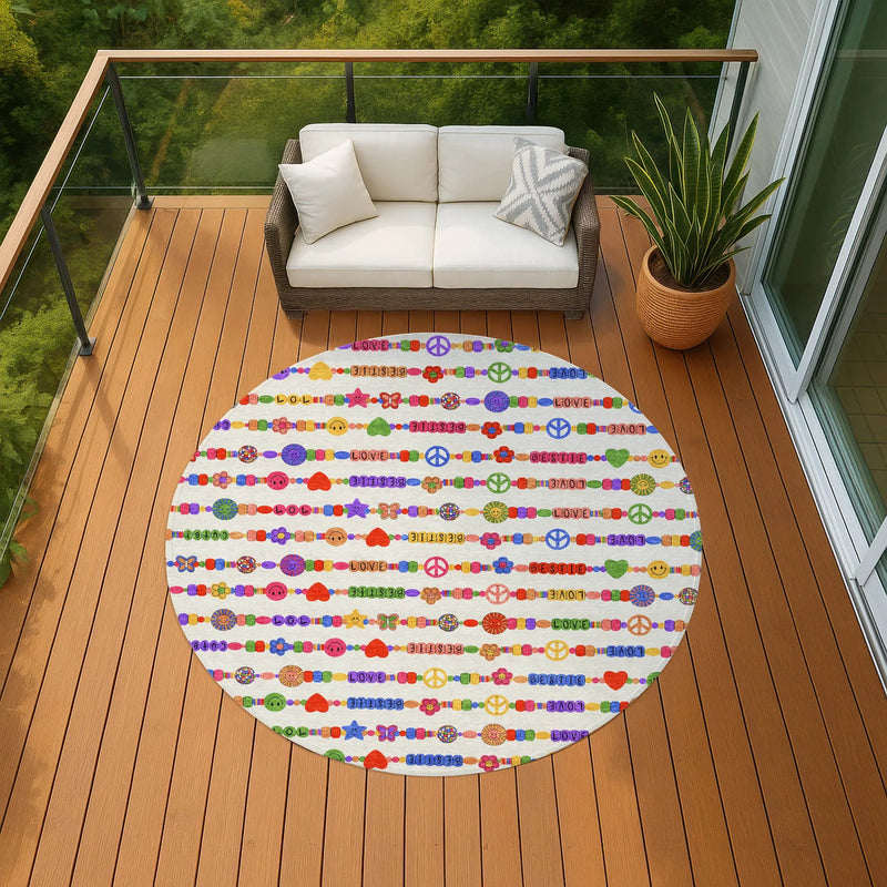 8' Ivory And Olive Green Round Geometric Washable Indoor Outdoor Area Rug Homeroots Outdoor