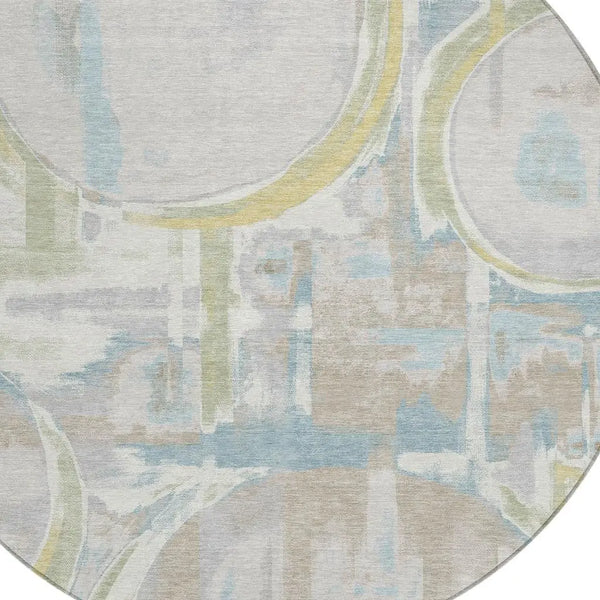8' Ivory And Pearl Round Abstract Washable Indoor Outdoor Area Rug Homeroots Outdoor