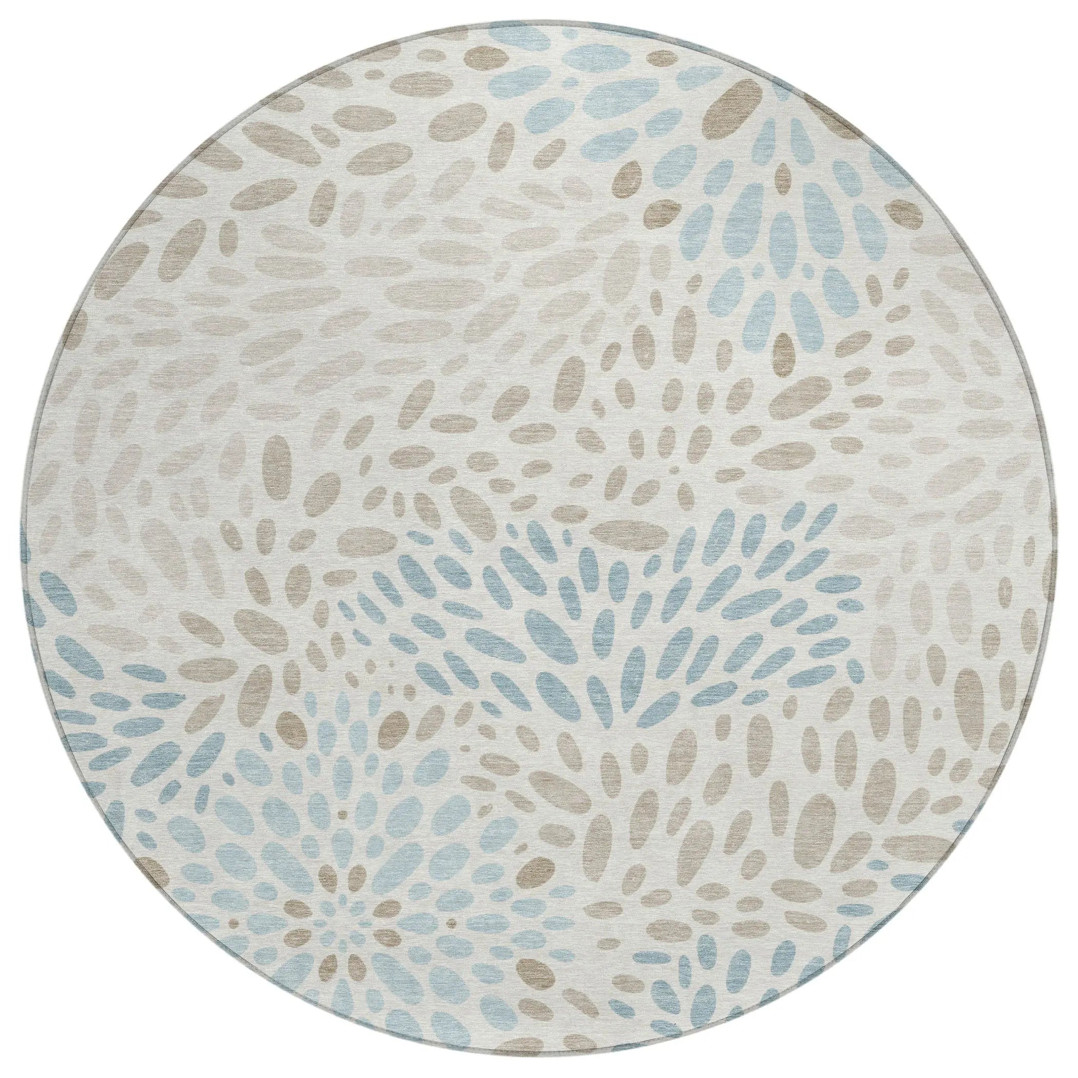 8' Ivory And Pearl Round Abstract Washable Indoor Outdoor Area Rug Homeroots Outdoor