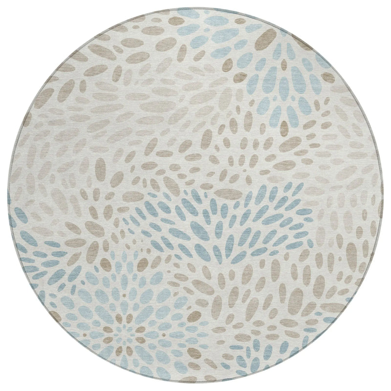 8' Ivory And Pearl Round Abstract Washable Indoor Outdoor Area Rug Homeroots Outdoor