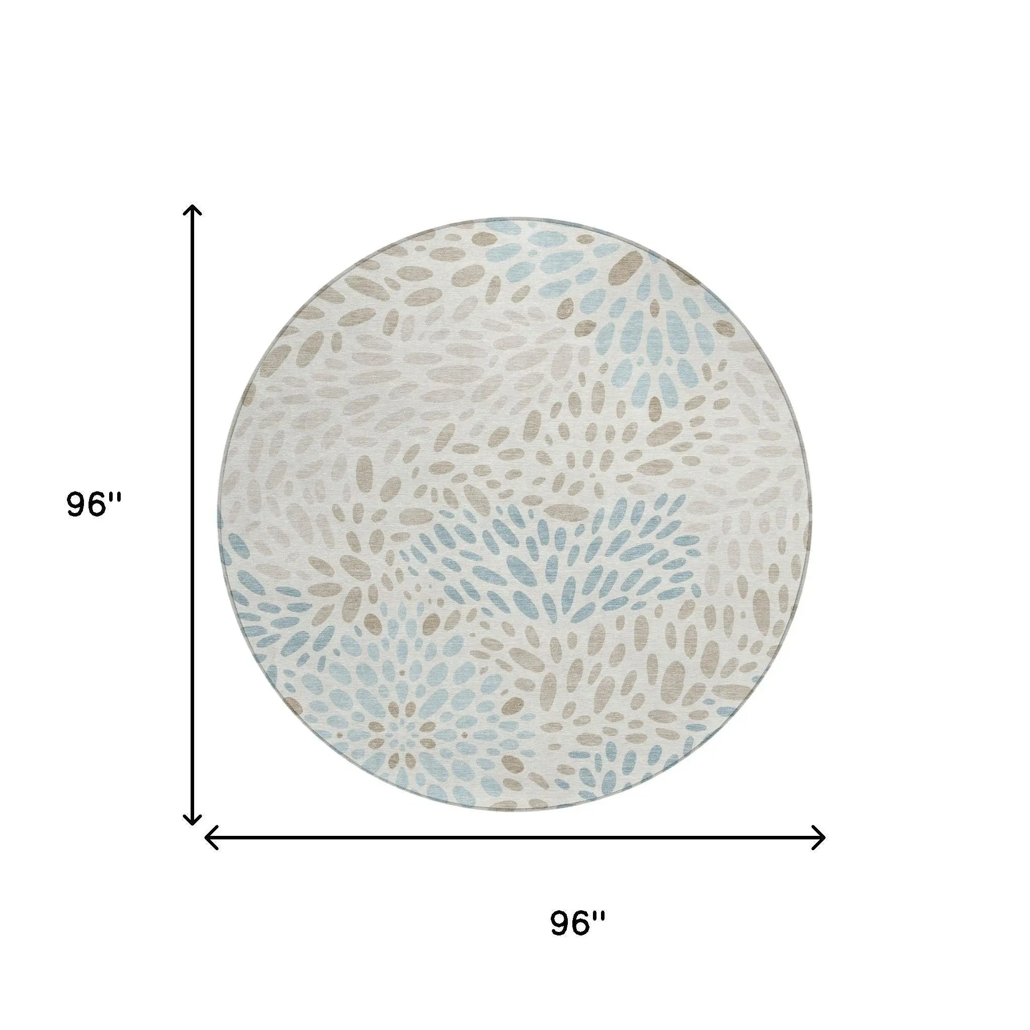 8' Ivory And Pearl Round Abstract Washable Indoor Outdoor Area Rug Homeroots Outdoor