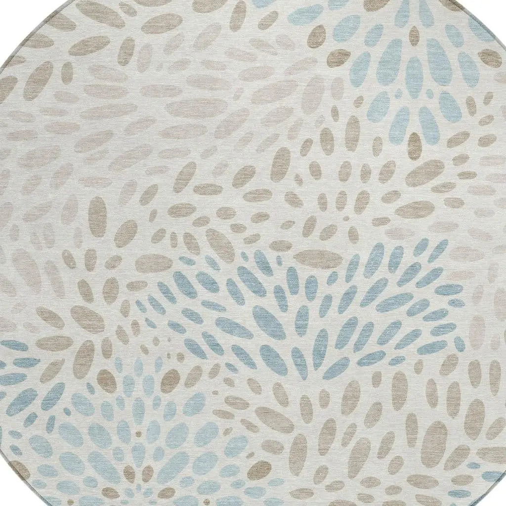 8' Ivory And Pearl Round Abstract Washable Indoor Outdoor Area Rug Homeroots Outdoor