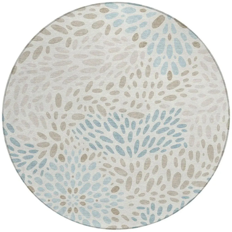 8' Ivory And Pearl Round Abstract Washable Indoor Outdoor Area Rug Homeroots Outdoor