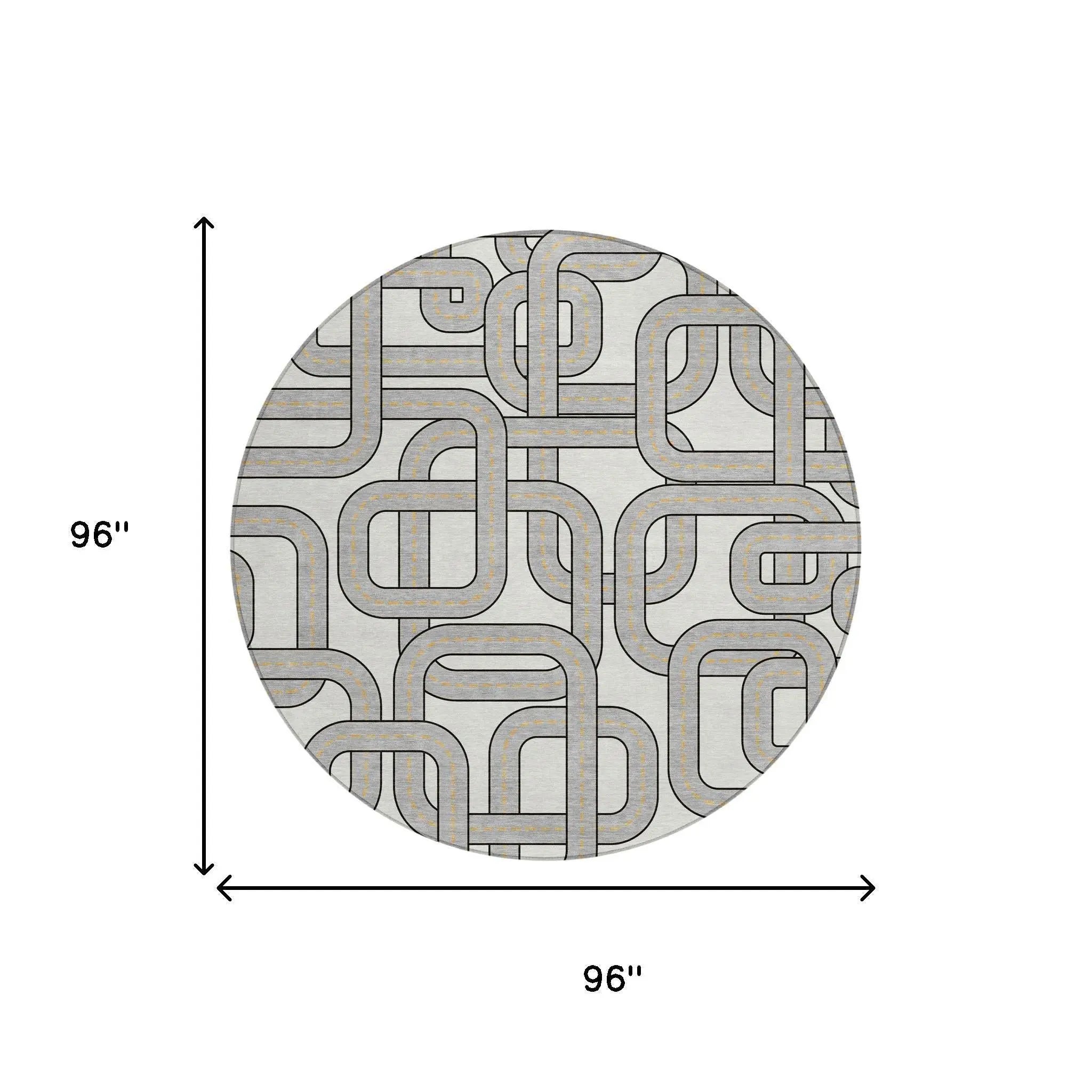 8' Ivory And Pewter Round Geometric Washable Indoor Outdoor Area Rug Homeroots Outdoor