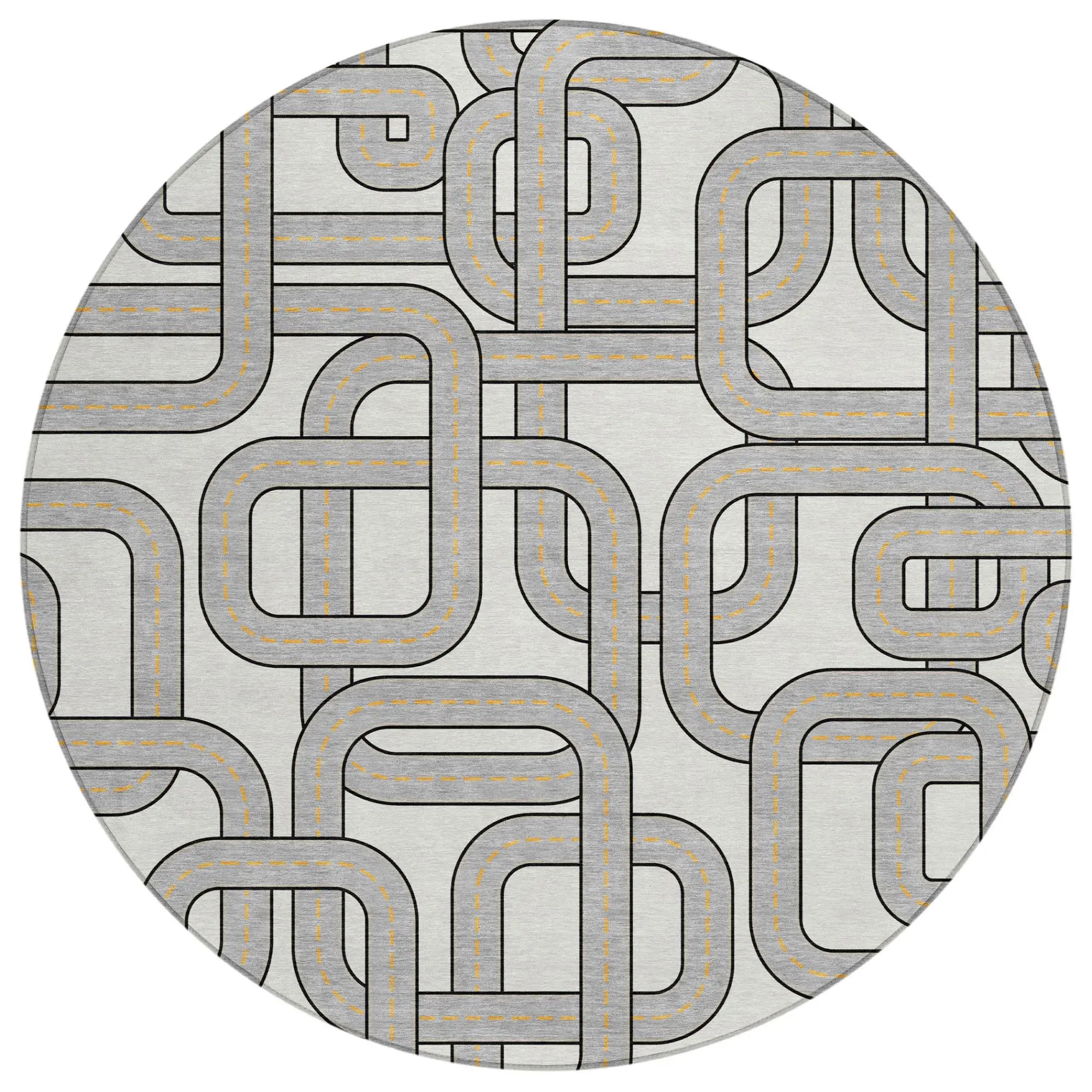 8' Ivory And Pewter Round Geometric Washable Indoor Outdoor Area Rug Homeroots Outdoor