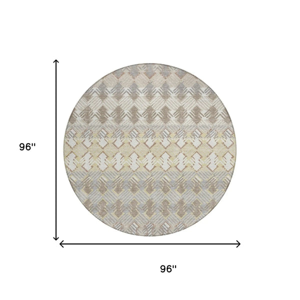 8' Ivory And Pewter Round Striped Washable Indoor Outdoor Area Rug Homeroots Outdoor
