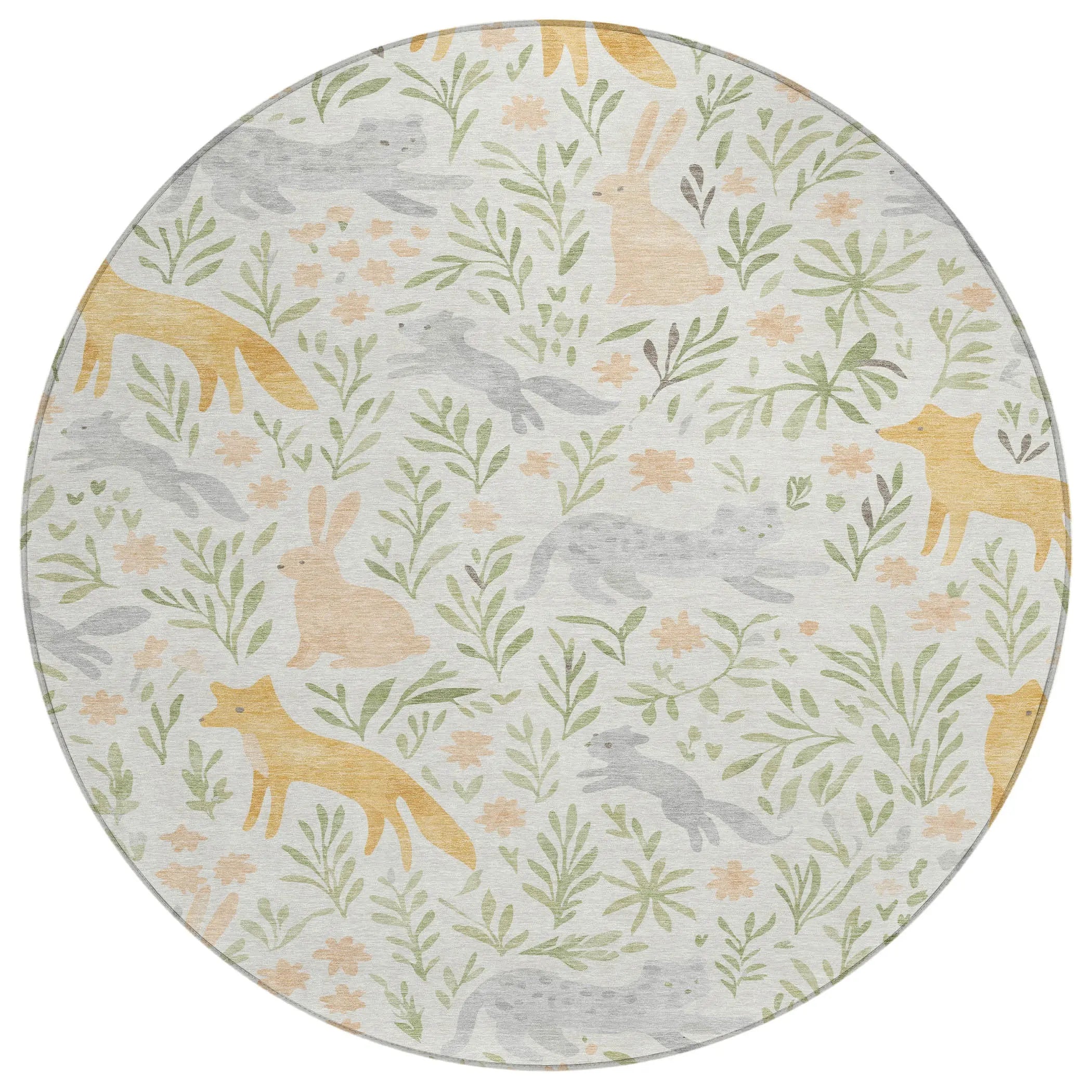 8' Ivory And Pink Round Botanical Leaves Washable Indoor Outdoor Area Rug Homeroots Outdoor