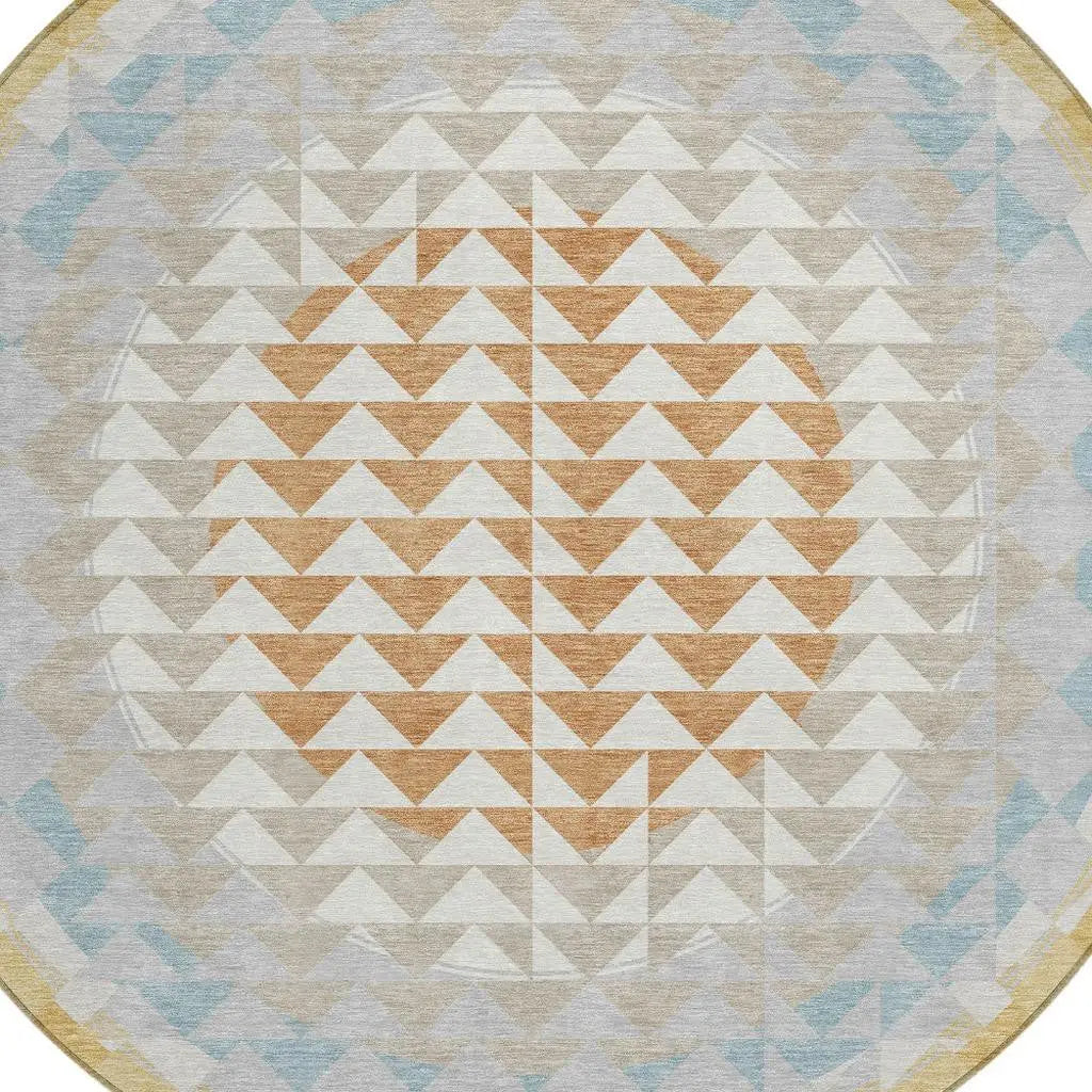 8' Ivory And Plum Round Geometric Washable Indoor Outdoor Area Rug Homeroots Outdoor