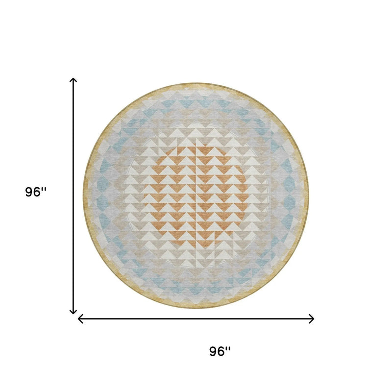 8' Ivory And Plum Round Geometric Washable Indoor Outdoor Area Rug Homeroots Outdoor