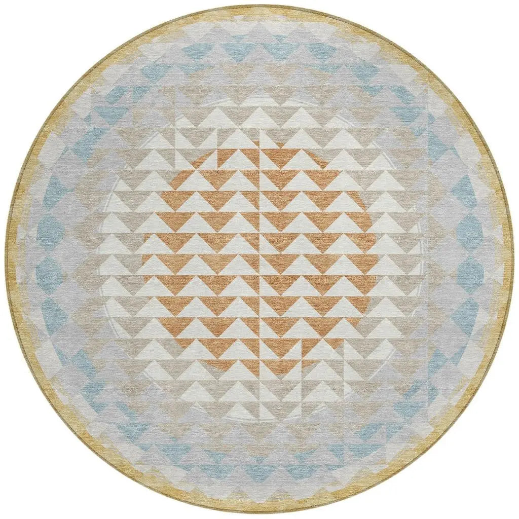 8' Ivory And Plum Round Geometric Washable Indoor Outdoor Area Rug Homeroots Outdoor