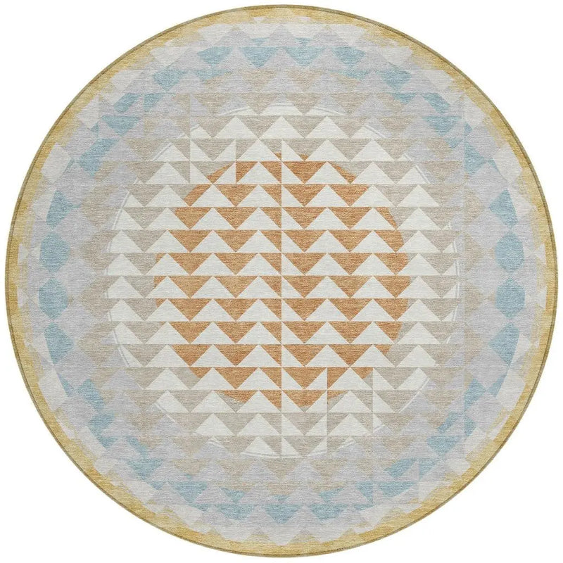 8' Ivory And Plum Round Geometric Washable Indoor Outdoor Area Rug Homeroots Outdoor
