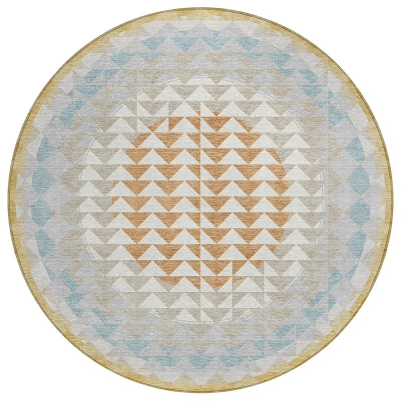 8' Ivory And Plum Round Geometric Washable Indoor Outdoor Area Rug Homeroots Outdoor