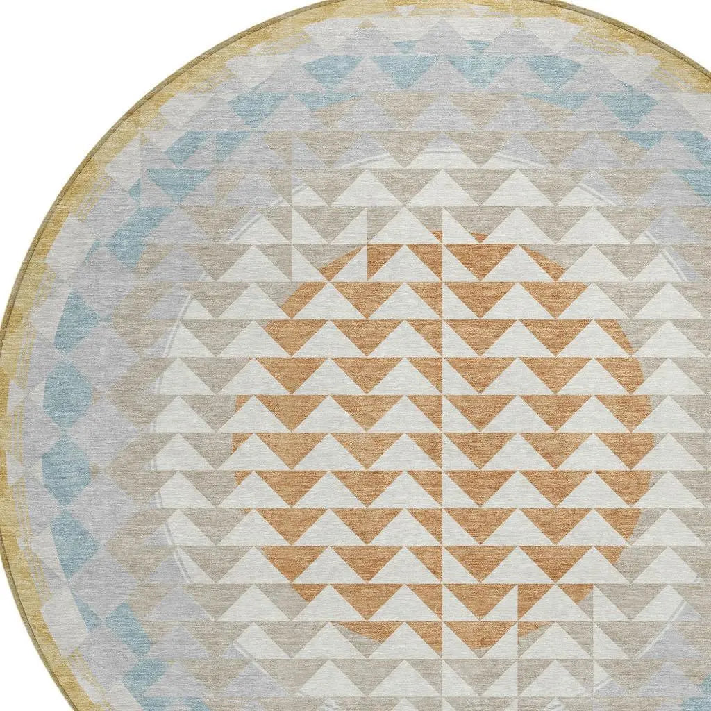 8' Ivory And Plum Round Geometric Washable Indoor Outdoor Area Rug Homeroots Outdoor