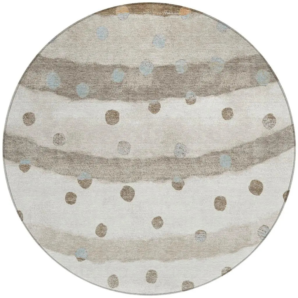 8' Ivory And Purple Round Striped Washable Indoor Outdoor Area Rug Homeroots Outdoor