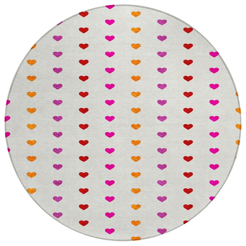 8' Ivory And Red Round Geometric Washable Indoor Outdoor Area Rug Homeroots Outdoor