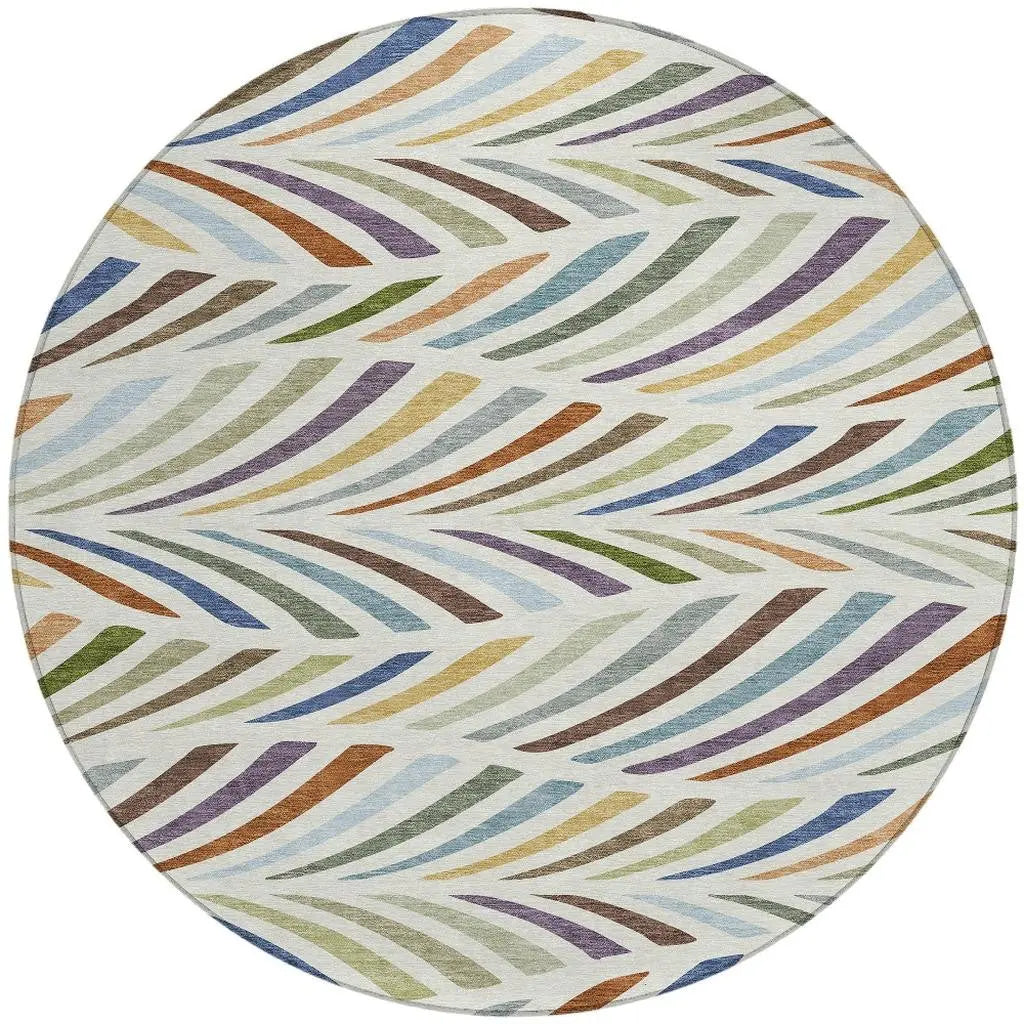 8' Ivory And Sage Round Abstract Washable Indoor Outdoor Area Rug Homeroots Outdoor