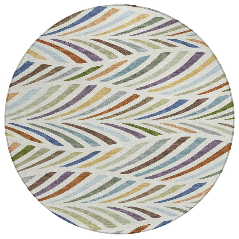 8' Ivory And Sage Round Abstract Washable Indoor Outdoor Area Rug Homeroots Outdoor