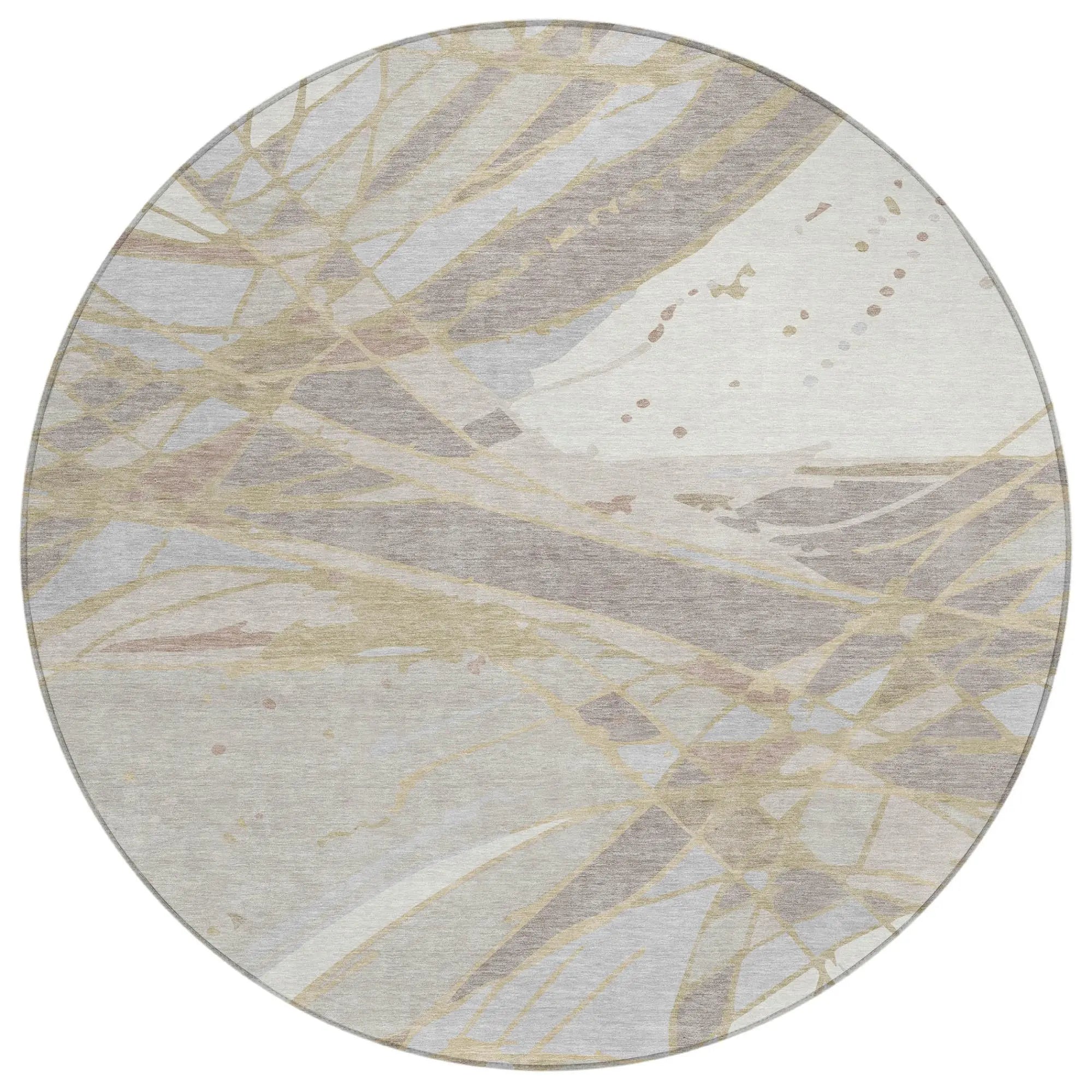 8' Ivory And Silver Round Abstract Washable Indoor Outdoor Area Rug Homeroots Outdoor
