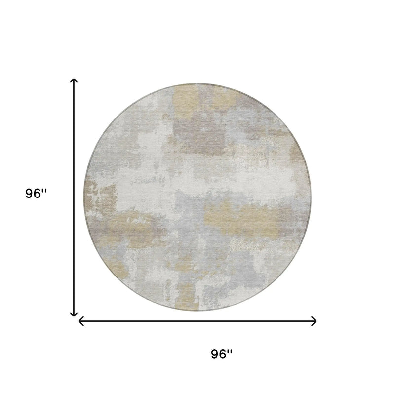 8' Ivory And Silver Round Abstract Washable Indoor Outdoor Area Rug Homeroots Outdoor