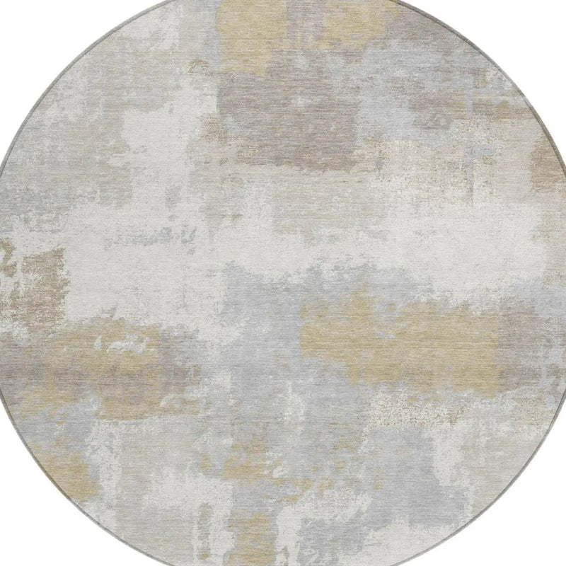 8' Ivory And Silver Round Abstract Washable Indoor Outdoor Area Rug Homeroots Outdoor