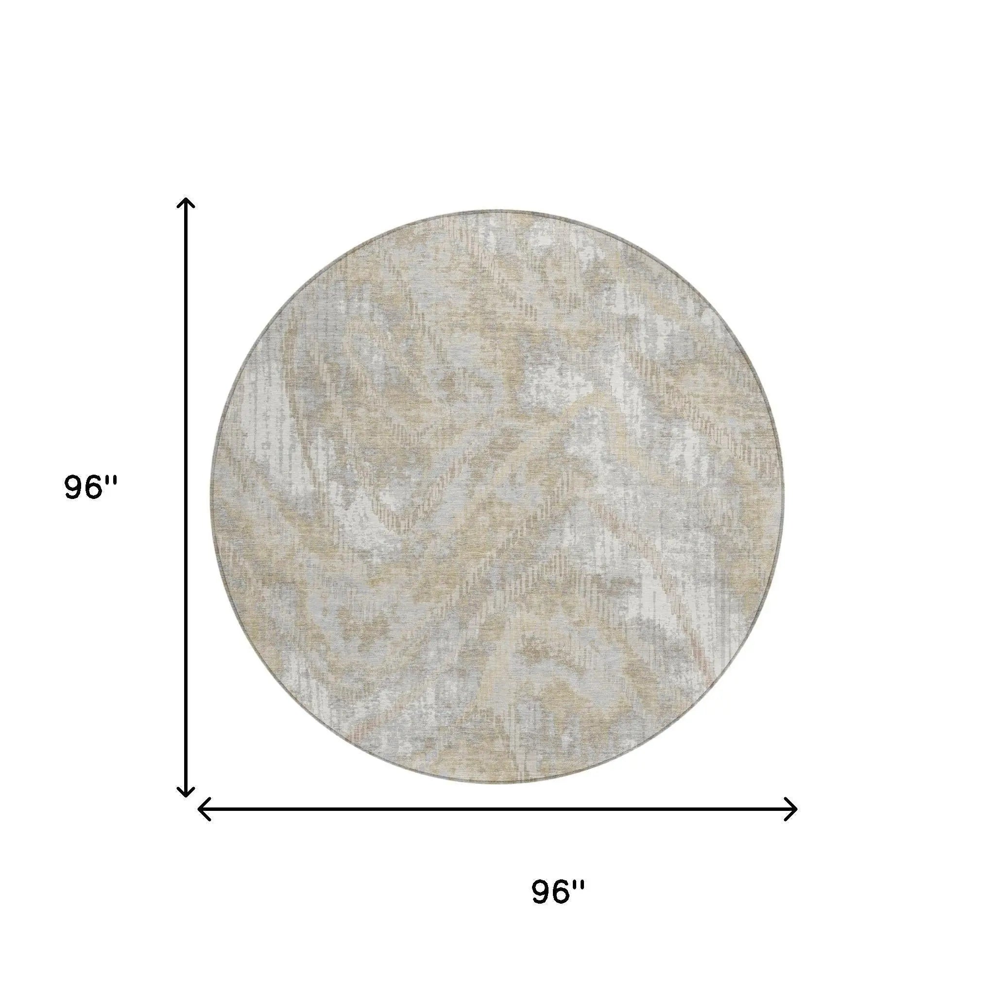 8' Ivory And Silver Round Abstract Washable Indoor Outdoor Area Rug Homeroots Outdoor