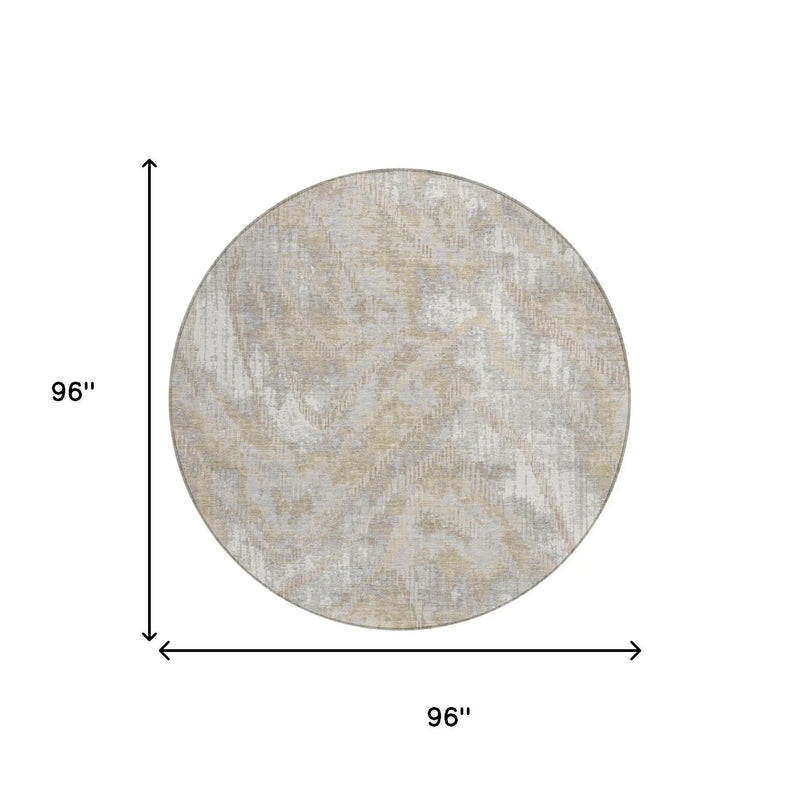 8' Ivory And Silver Round Abstract Washable Indoor Outdoor Area Rug Homeroots Outdoor
