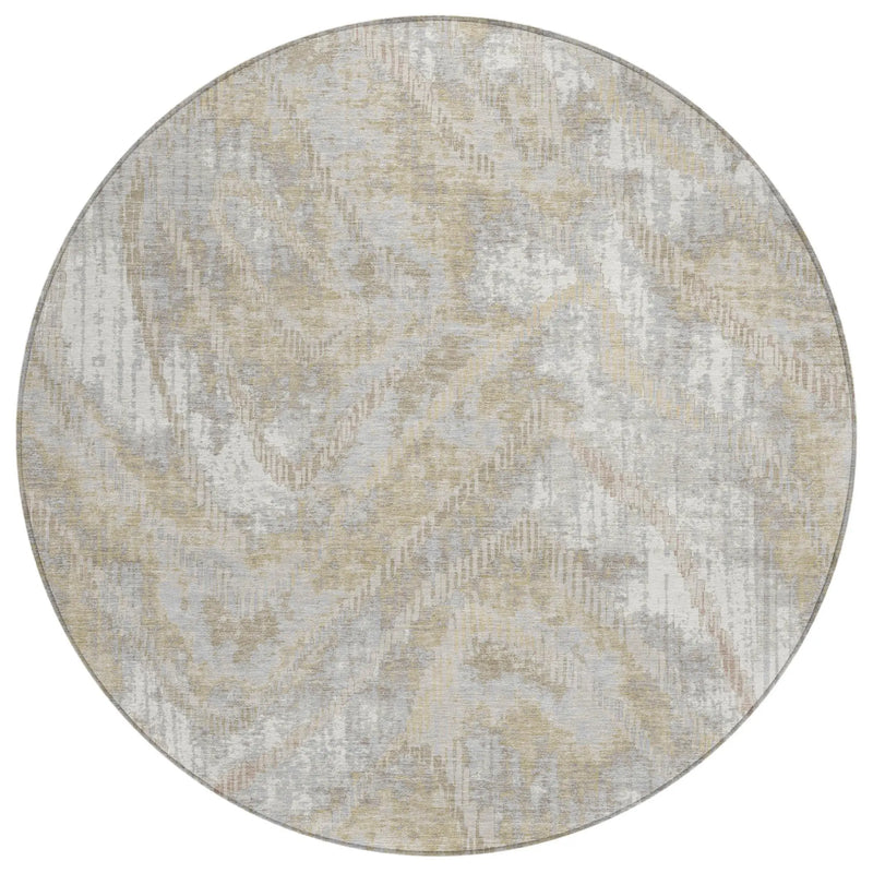 8' Ivory And Silver Round Abstract Washable Indoor Outdoor Area Rug Homeroots Outdoor
