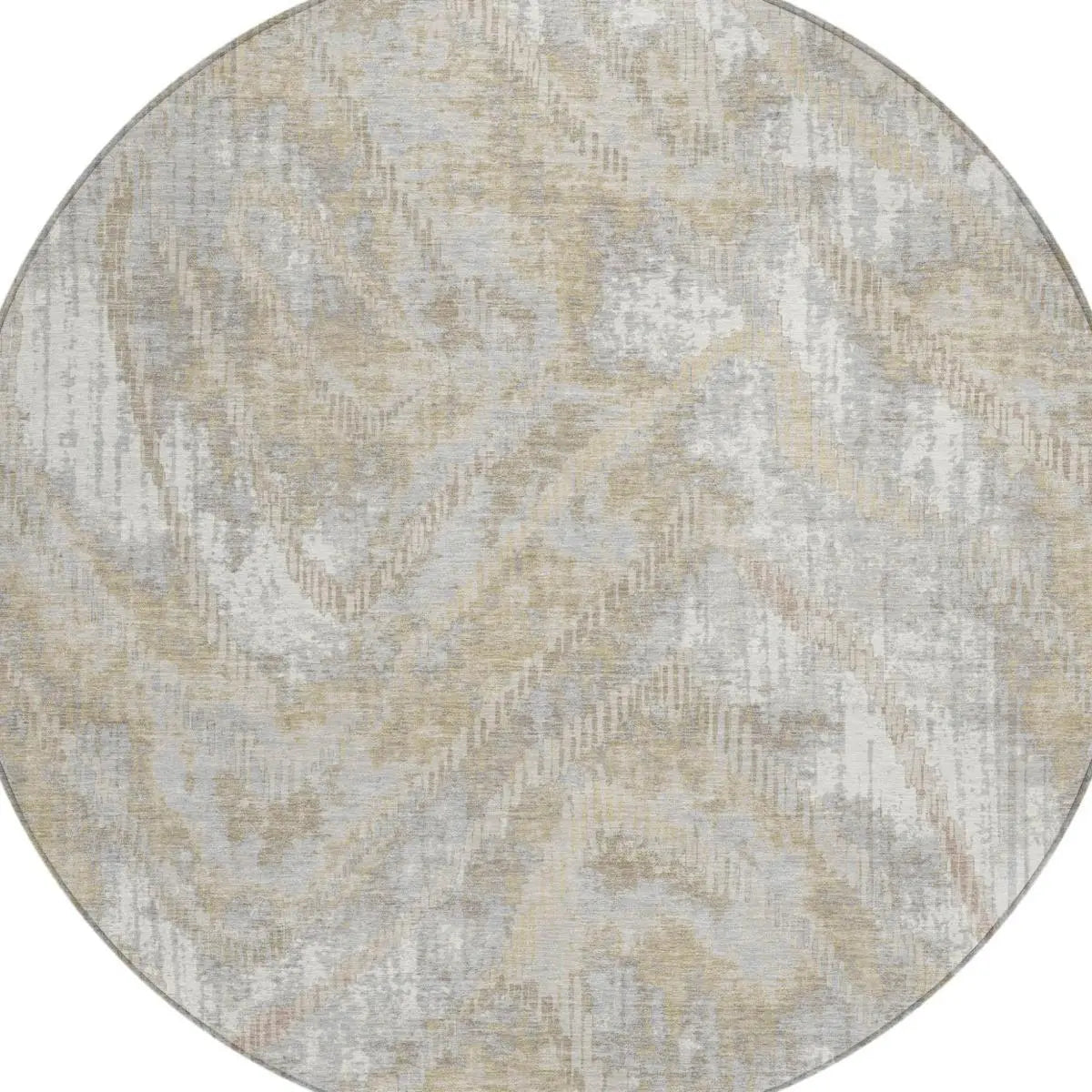 8' Ivory And Silver Round Abstract Washable Indoor Outdoor Area Rug Homeroots Outdoor