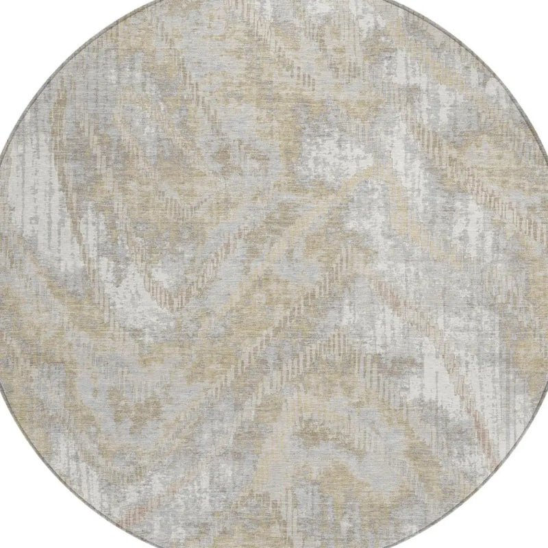 8' Ivory And Silver Round Abstract Washable Indoor Outdoor Area Rug Homeroots Outdoor