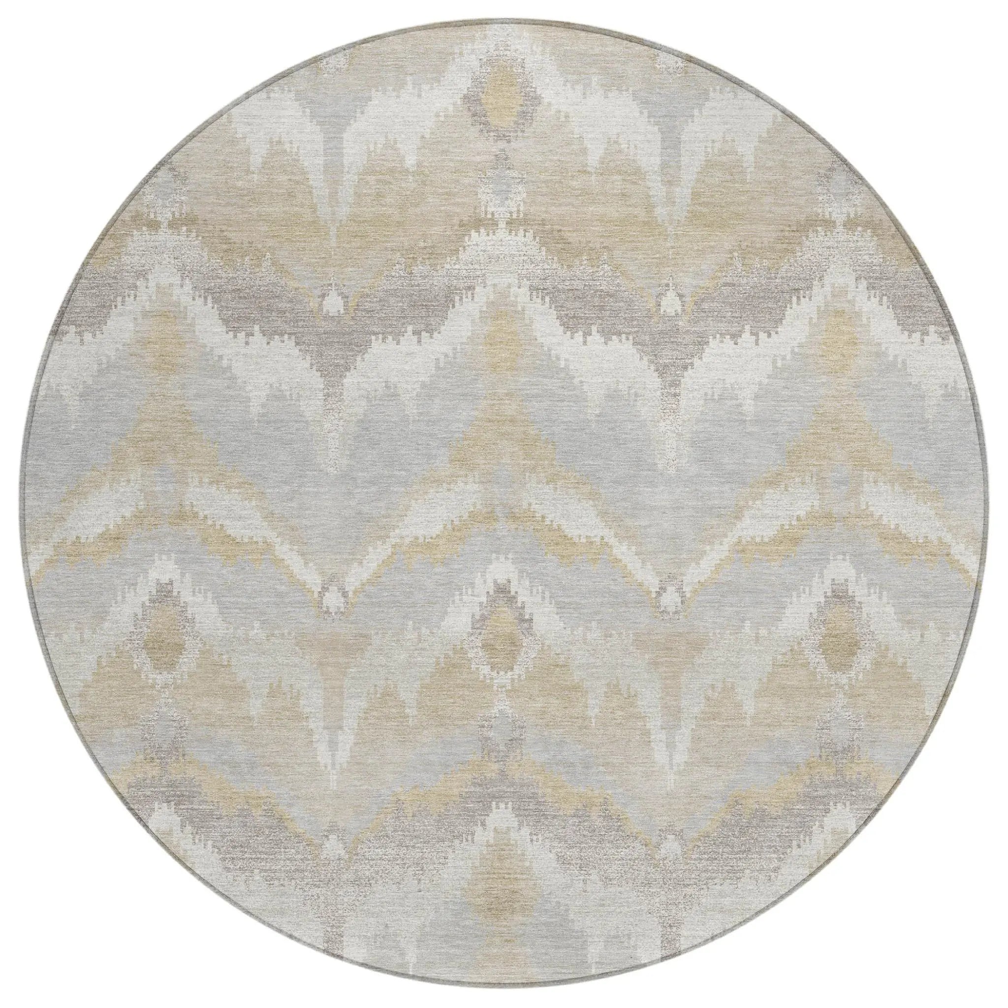 8' Ivory And Silver Round Abstract Washable Indoor Outdoor Area Rug Homeroots Outdoor