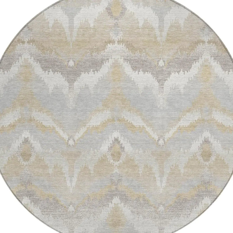 8' Ivory And Silver Round Abstract Washable Indoor Outdoor Area Rug Homeroots Outdoor