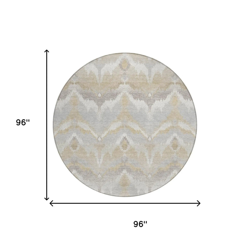 8' Ivory And Silver Round Abstract Washable Indoor Outdoor Area Rug Homeroots Outdoor