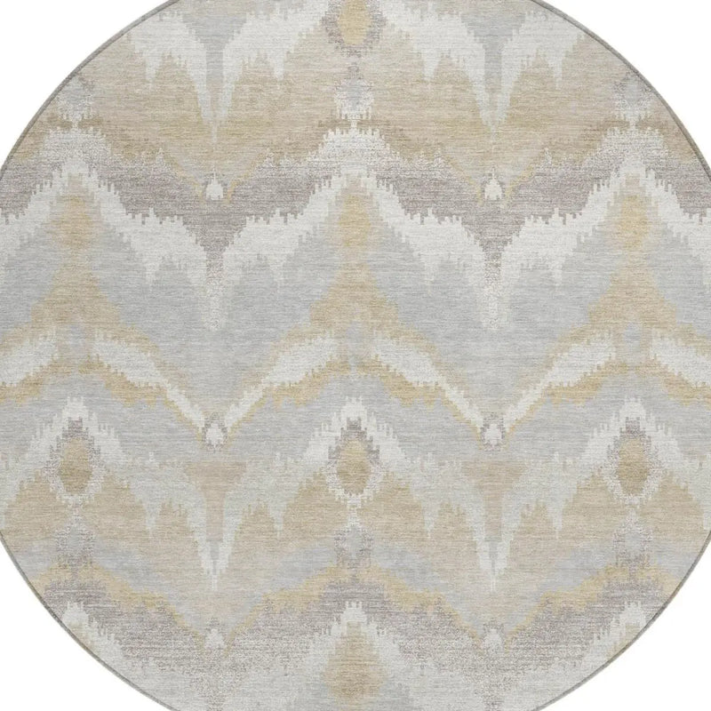 8' Ivory And Silver Round Abstract Washable Indoor Outdoor Area Rug Homeroots Outdoor