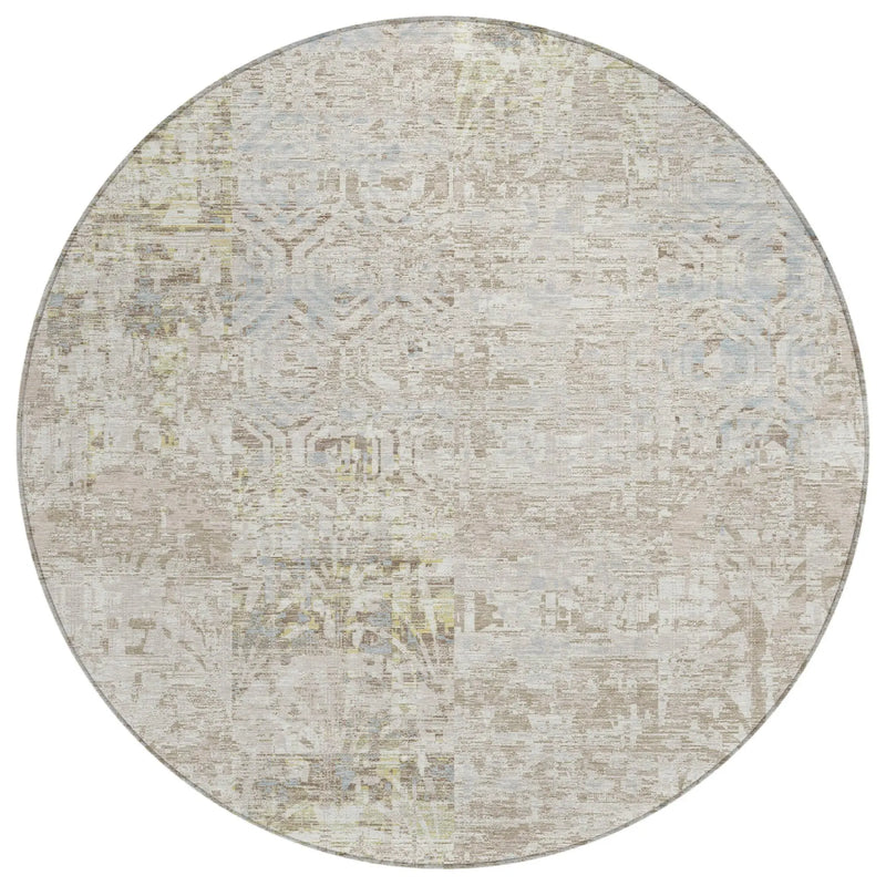 8' Ivory And Silver Round Abstract Washable Indoor Outdoor Area Rug Homeroots Outdoor