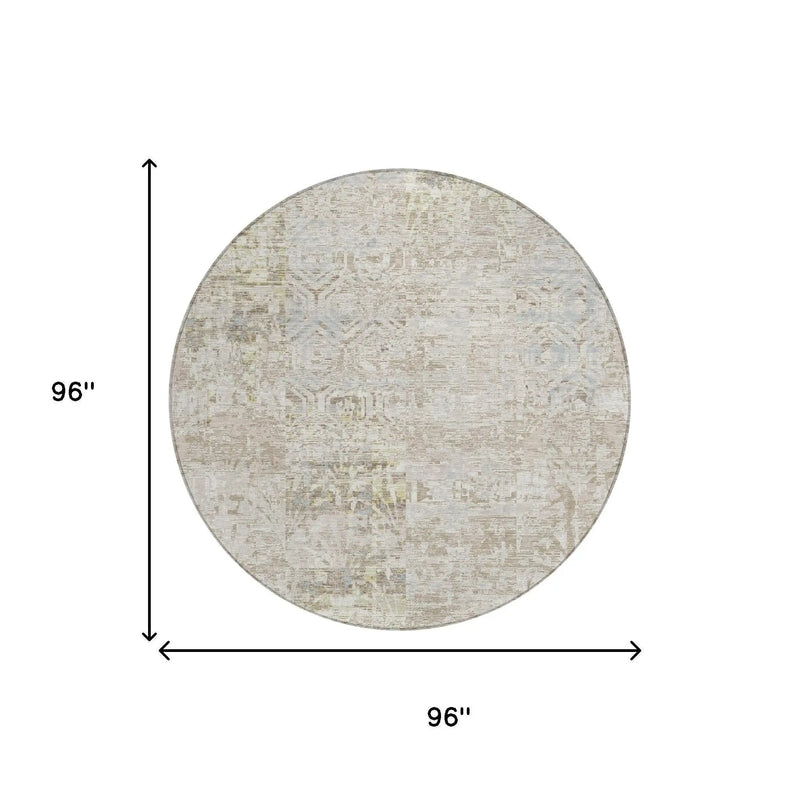 8' Ivory And Silver Round Abstract Washable Indoor Outdoor Area Rug Homeroots Outdoor
