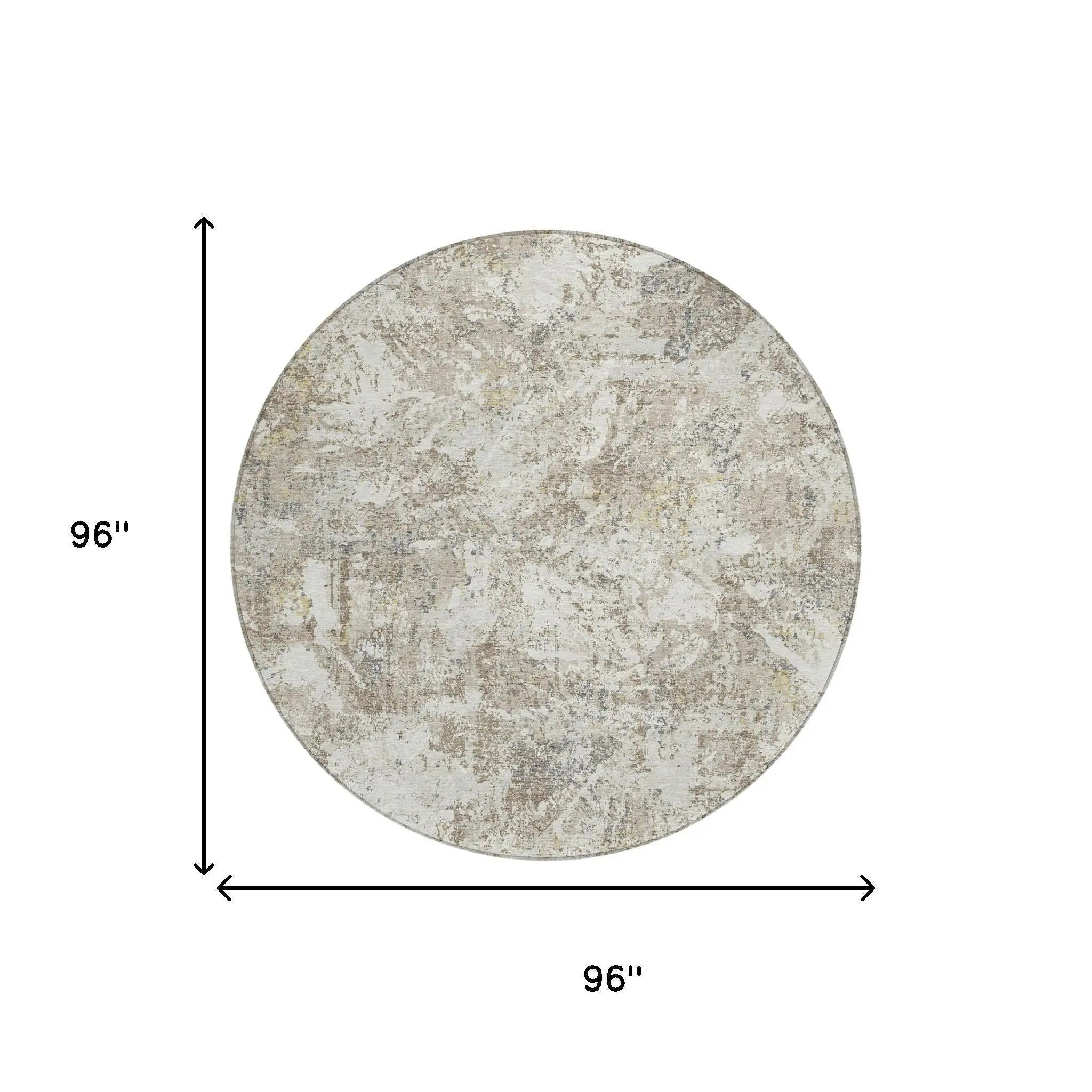 8' Ivory And Silver Round Abstract Washable Indoor Outdoor Area Rug Homeroots Outdoor