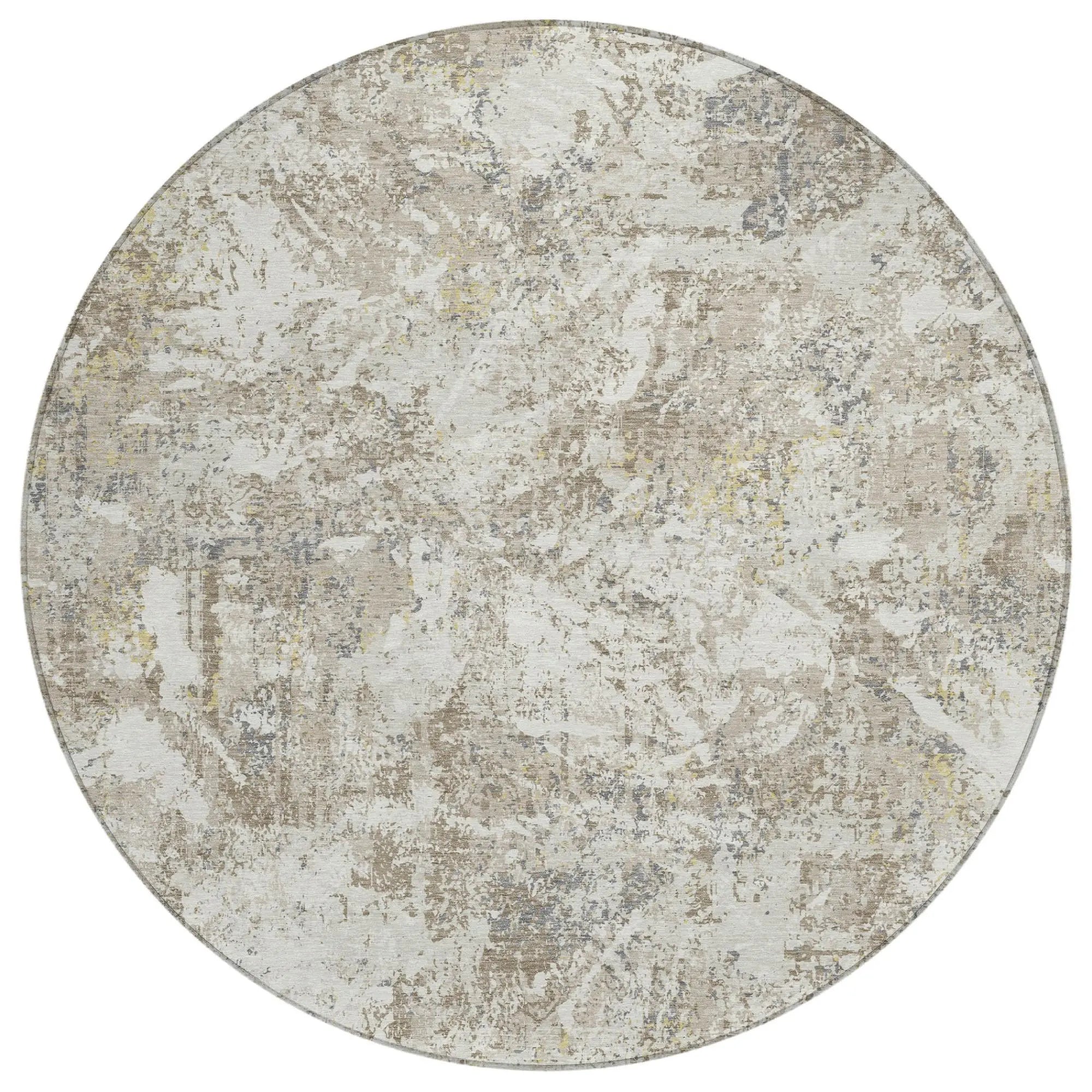 8' Ivory And Silver Round Abstract Washable Indoor Outdoor Area Rug Homeroots Outdoor