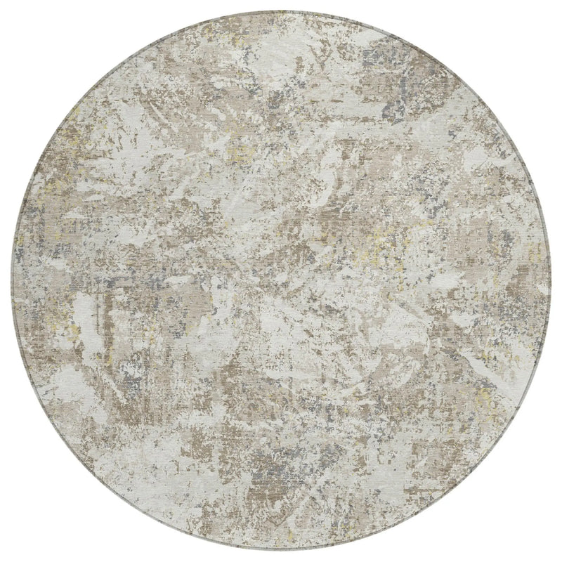 8' Ivory And Silver Round Abstract Washable Indoor Outdoor Area Rug Homeroots Outdoor