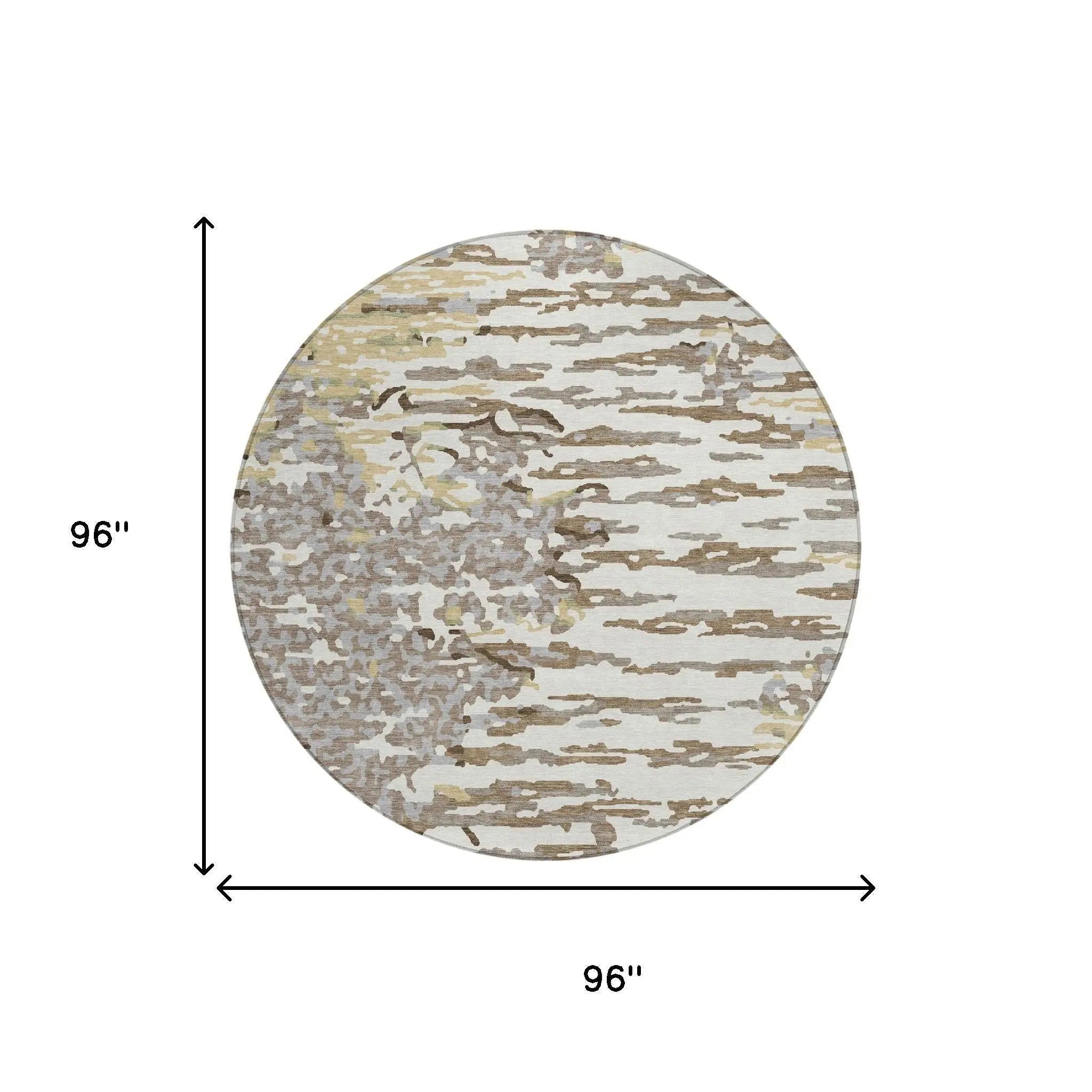 8' Ivory And Silver Round Abstract Washable Indoor Outdoor Area Rug Homeroots Outdoor