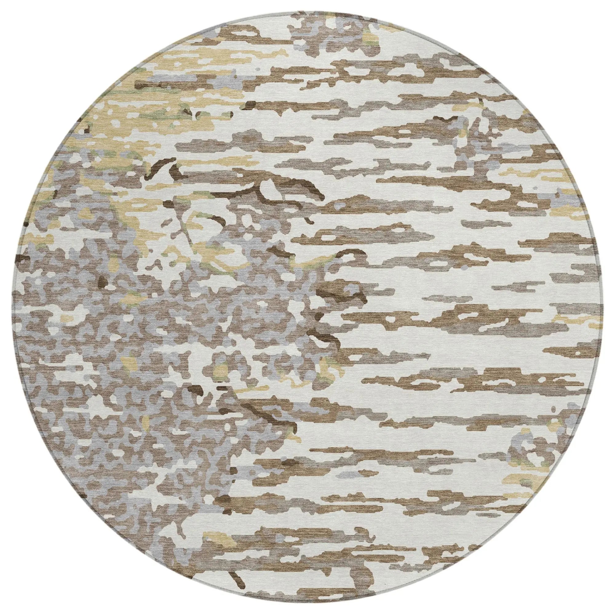 8' Ivory And Silver Round Abstract Washable Indoor Outdoor Area Rug Homeroots Outdoor
