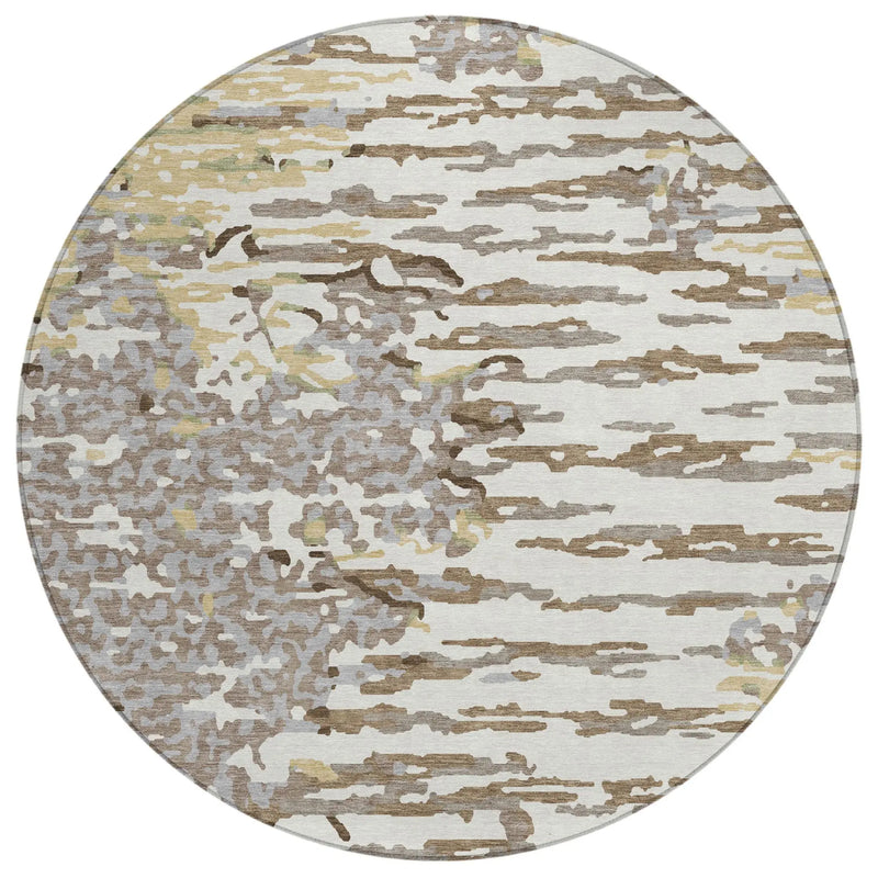 8' Ivory And Silver Round Abstract Washable Indoor Outdoor Area Rug Homeroots Outdoor