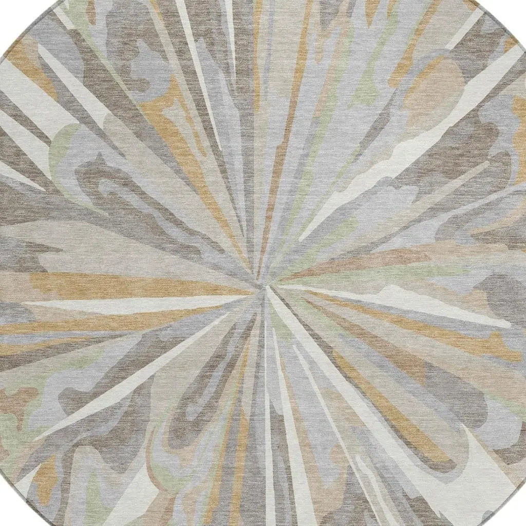 8' Ivory And Silver Round Abstract Washable Indoor Outdoor Area Rug Homeroots Outdoor